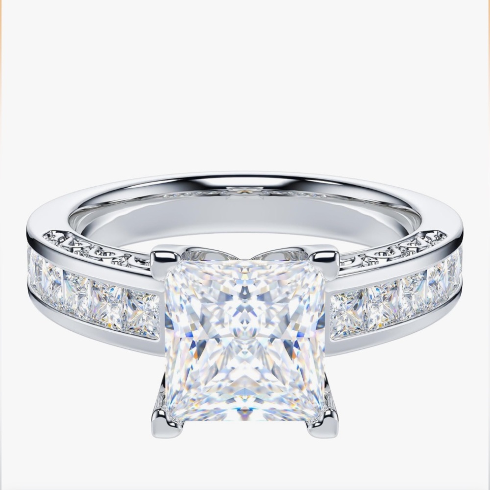 THELANDA Princess Cut Moissanite 1.5CT Sterling Silver Filigree Engagement Ring